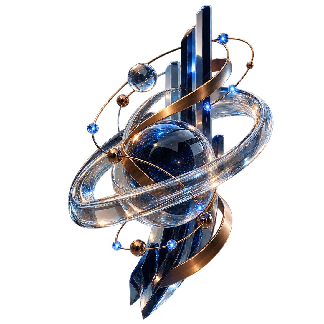 Abstract three-dimensional sculpture representing connected financial data and business growth